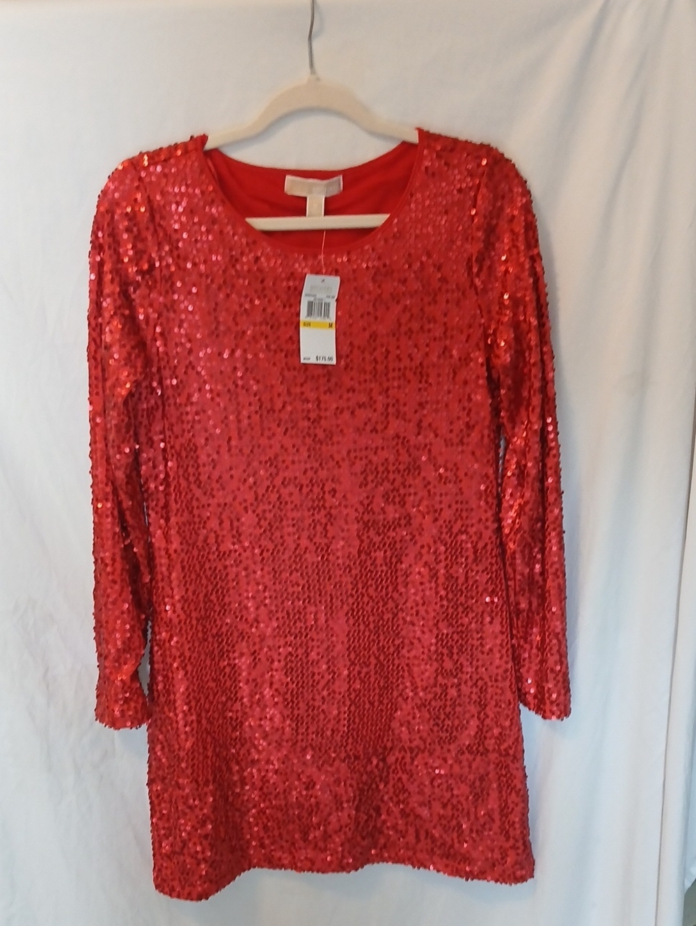 Women's Sequin Long-Sleeve Shift Dress - Red